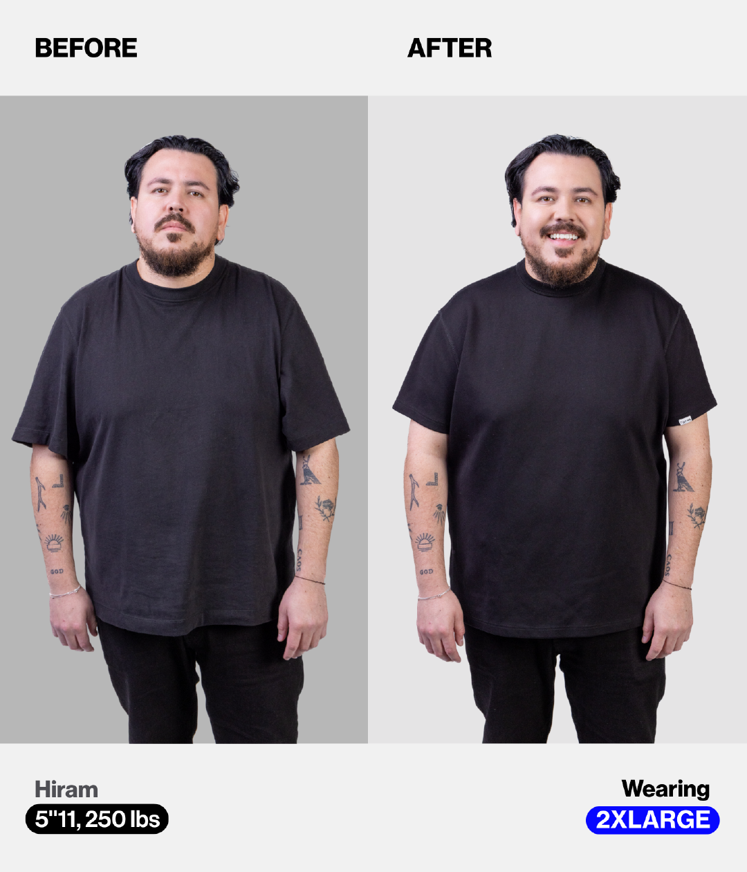 Before and After Image Wearing 2X-Large Size
