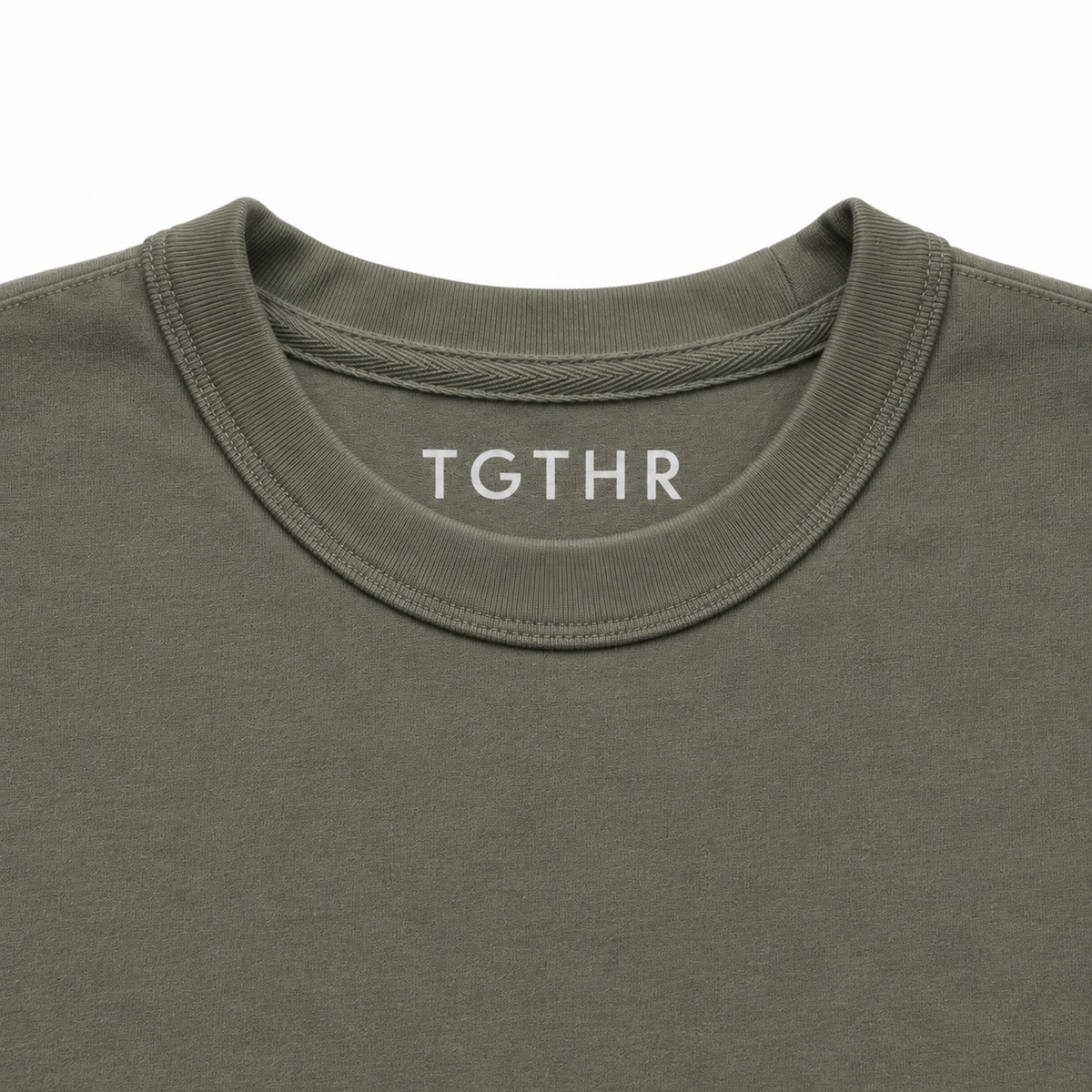 TG1 heavyweight t-shirt in Olive, neck print