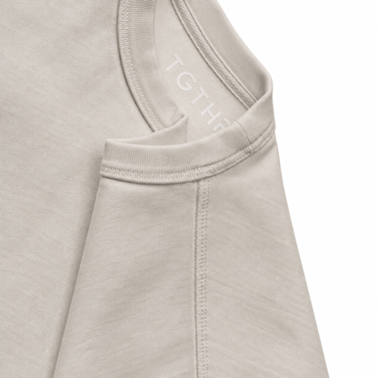TG1 heavyweight t-shirt in Stone, collar and shoulder seam