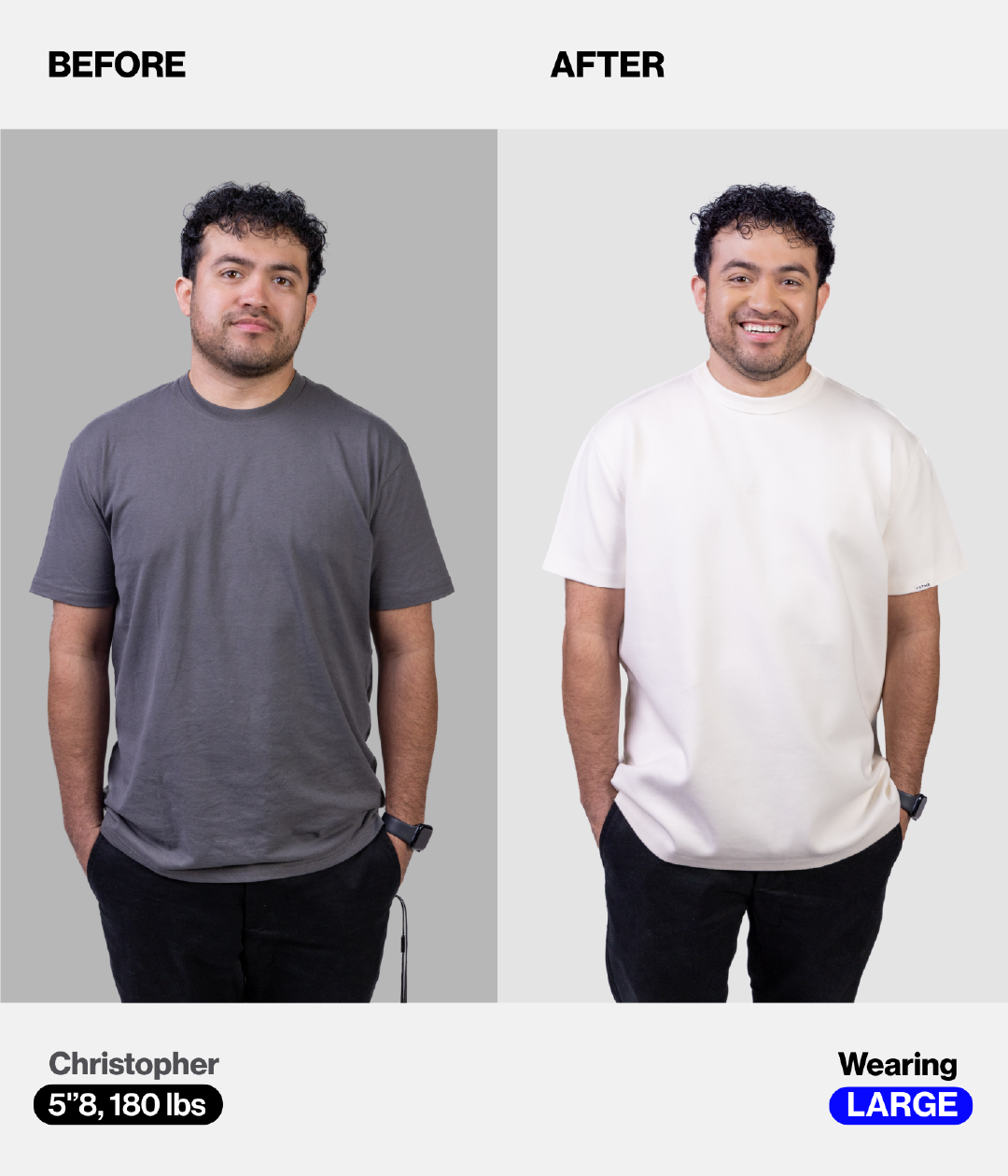 Before and After Image Wearing Large Sizec