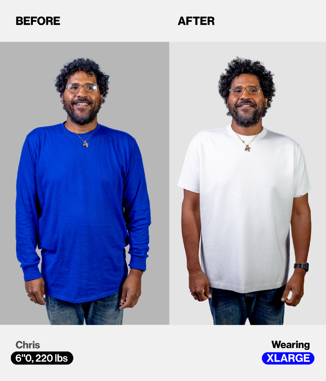 Chris, XL, 6'0 220lbs - Before and After wearing TGTHR tee
