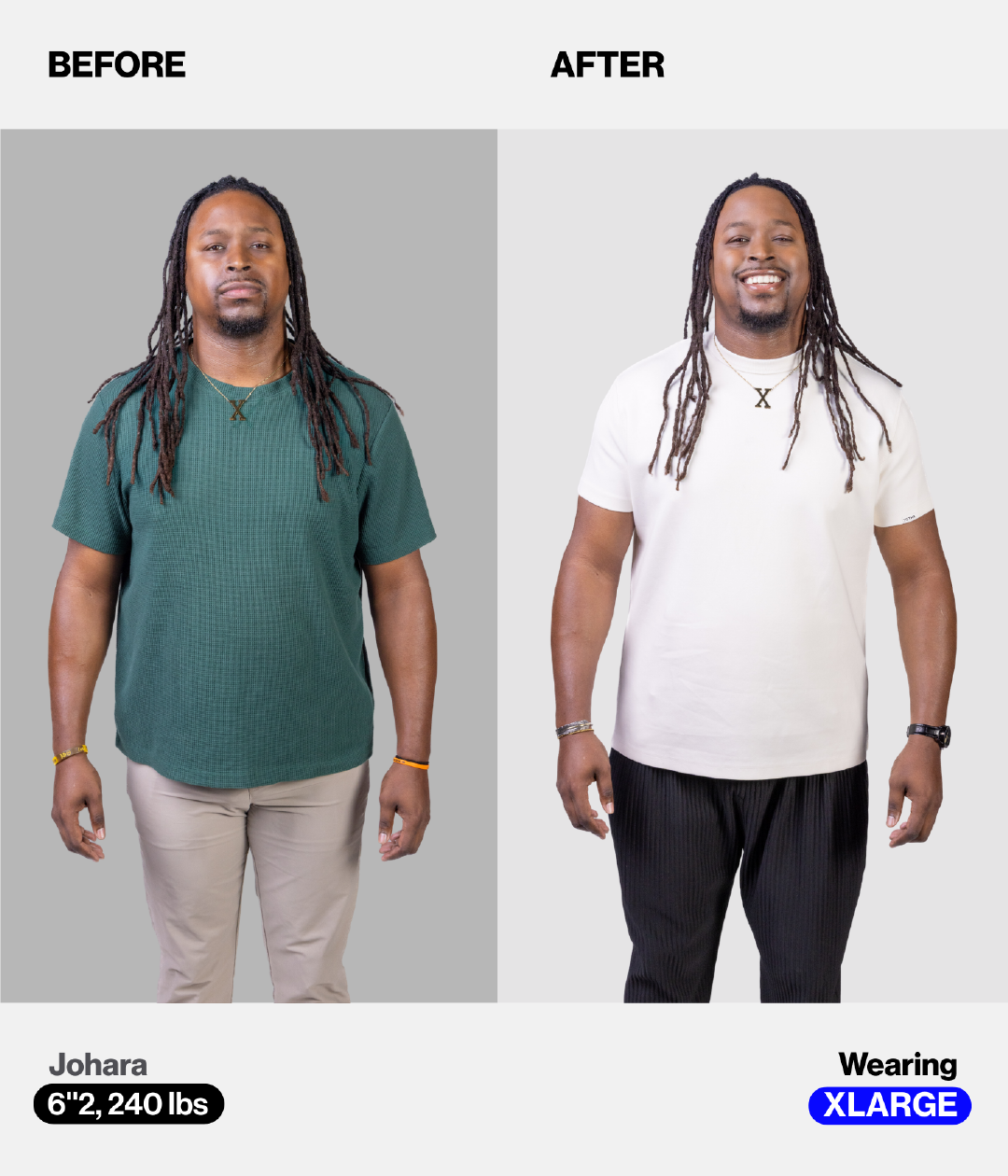 Before and After Image Wearing X-Large Size