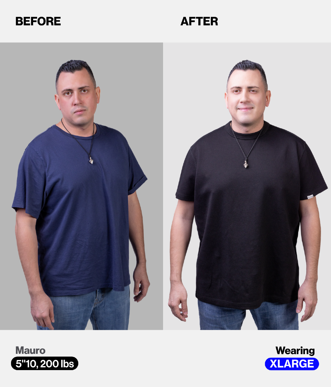 Before and After Image Wearing X-Large Size