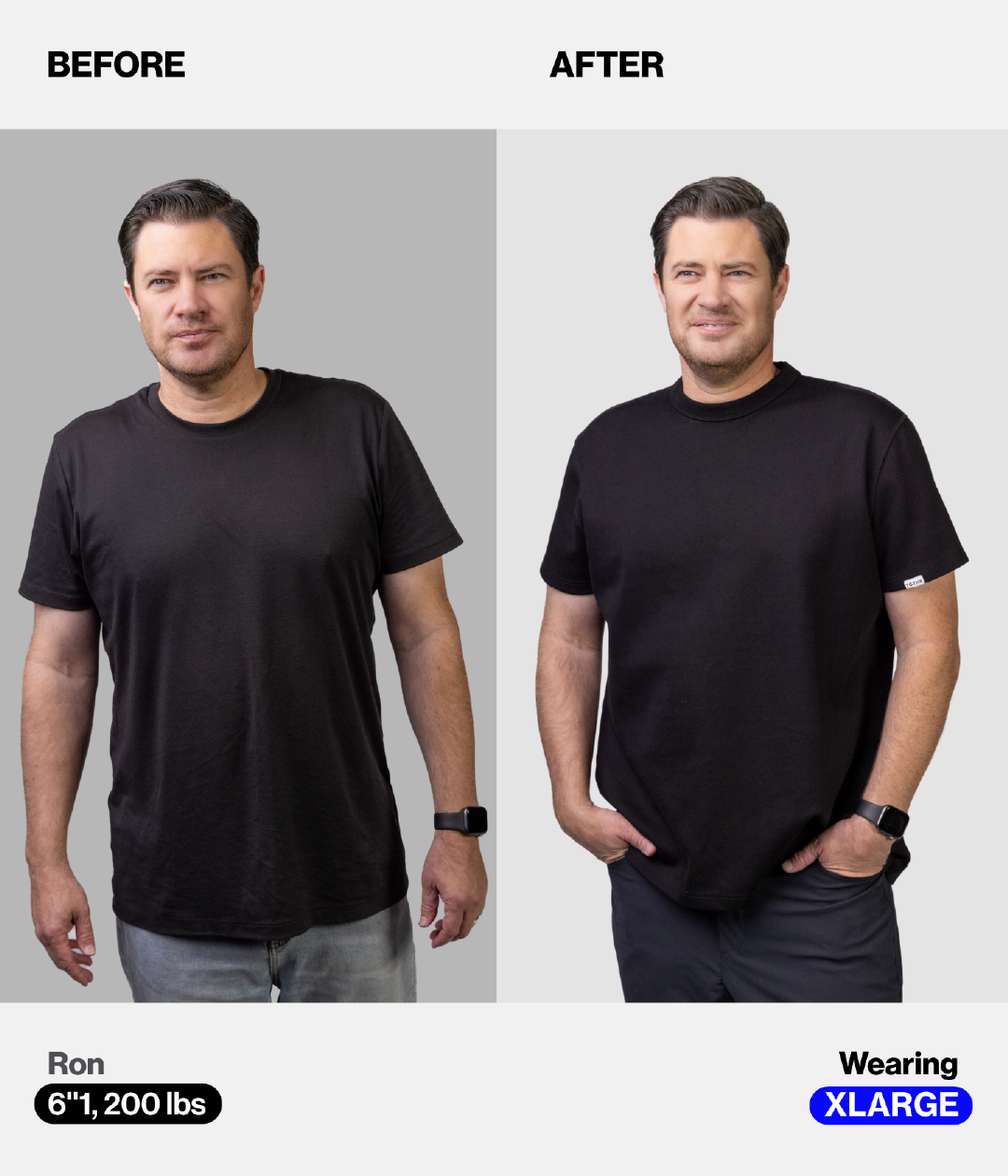 Before and After Image Wearing X-Large Size